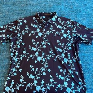 G/Fore Floral Golf Polo - Navy with light Blue accents - XL